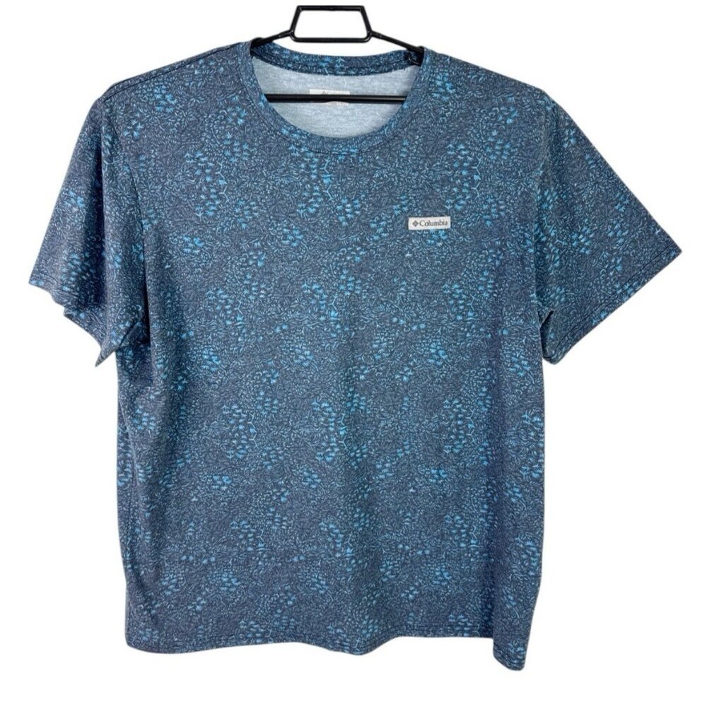 Columbia Men's XXL Short Sleeve T-Shirt Gray Blue‎ Print Cotton